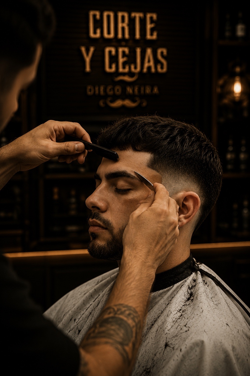 Perfilado de cejas masculinas en barbería Diego Neira Bogotá